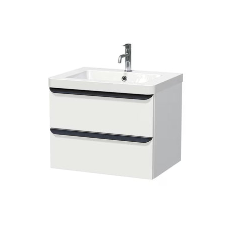 Viseća kupaonski ormarić s umivaonikom Naturel Pavia u mat bijeloj boji s crnom mat ručkicom.