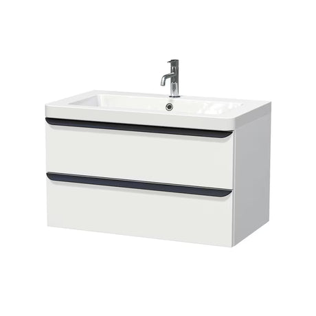 Viseća kupaonski ormarić s umivaonikom Naturel Pavia u mat bijeloj boji s crnom mat ručkicom