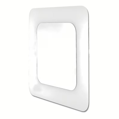 Bijelo zidno ogledalo Naturel Pavia 60x75 cm s blago zaobljenim dizajnom, prikladno za okomitu i vodoravnu montažu.