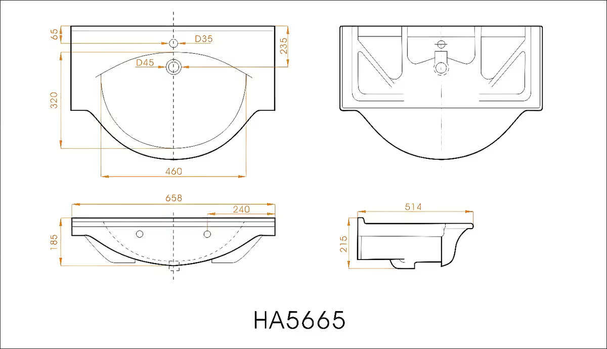 Bijeli keramički umivaonik za kupaonski ormarić Naturel Pro 66 x 51 cm s otvorom za pro slavinu u sredini