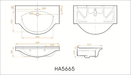 Bijeli keramički umivaonik za kupaonski ormarić Naturel Pro 66 x 51 cm s otvorom za pro slavinu u sredini