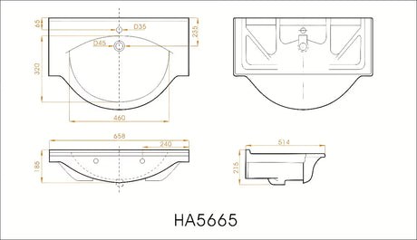 Bijeli keramički umivaonik za kupaonski ormarić Naturel Pro 66 x 51 cm s otvorom za pro slavinu u sredini