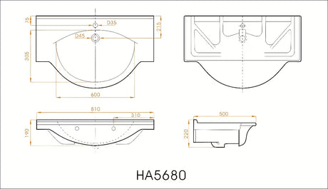 Bijeli keramički umivaonik za kupaonski ormarić Naturel Pro 81 x 50 cm s otvorom pro za slavinu u sredini