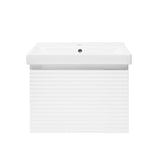 Viseća kupaonski ormarić s keramičkim umivaonikom Naturel Savona u sjajno bijeloj boji s glodanim detaljima.