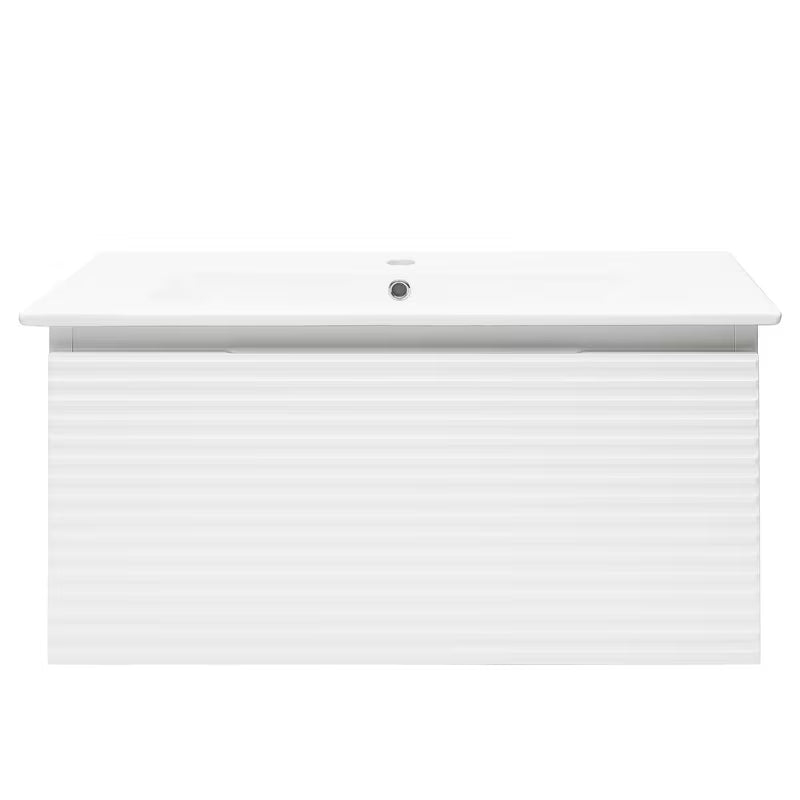 Viseća kupaonski ormarić Naturel Savona s keramičkim umivaonikom u sjajno bijeloj boji s glodanjem.