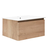 Viseća kupaonski ormarić Naturel Savona s keramičkim umivaonikom u dekoru hrasta halifax mat