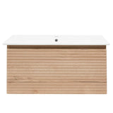 Viseća kupaonski ormarić Naturel Savona s keramičkim umivaonikom u dekoru hrasta halifax mat