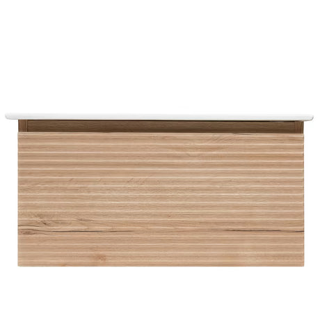 Viseća kupaonski ormarić Naturel Savona s keramičkim umivaonikom u dekoru hrasta halifax mat