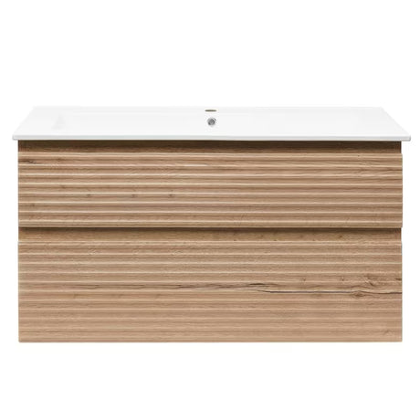 Viseća kupaonski ormarić Naturel Savona s keramičkim umivaonikom u dekoru hrasta halifax