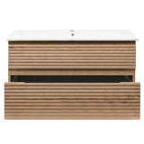 Viseća kupaonski ormarić Naturel Savona s keramičkim umivaonikom u dekoru hrasta halifax