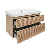 Viseća kupaonski ormarić s keramičkim umivaonikom Naturel Savona u dekoru hrasta halifax mat