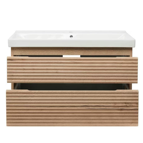 Viseća kupaonski ormarić s keramičkim umivaonikom Naturel Savona u dekoru hrasta halifax mat