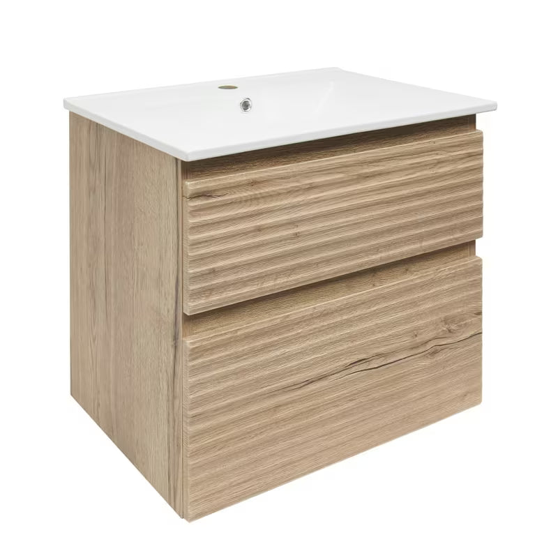 Viseća kupaonski ormarić s keramičkim umivaonikom Naturel Savona u dekoru hrasta halifax mat