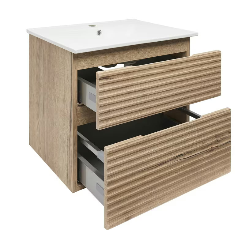 Viseća kupaonski ormarić s keramičkim umivaonikom Naturel Savona u dekoru hrasta halifax mat