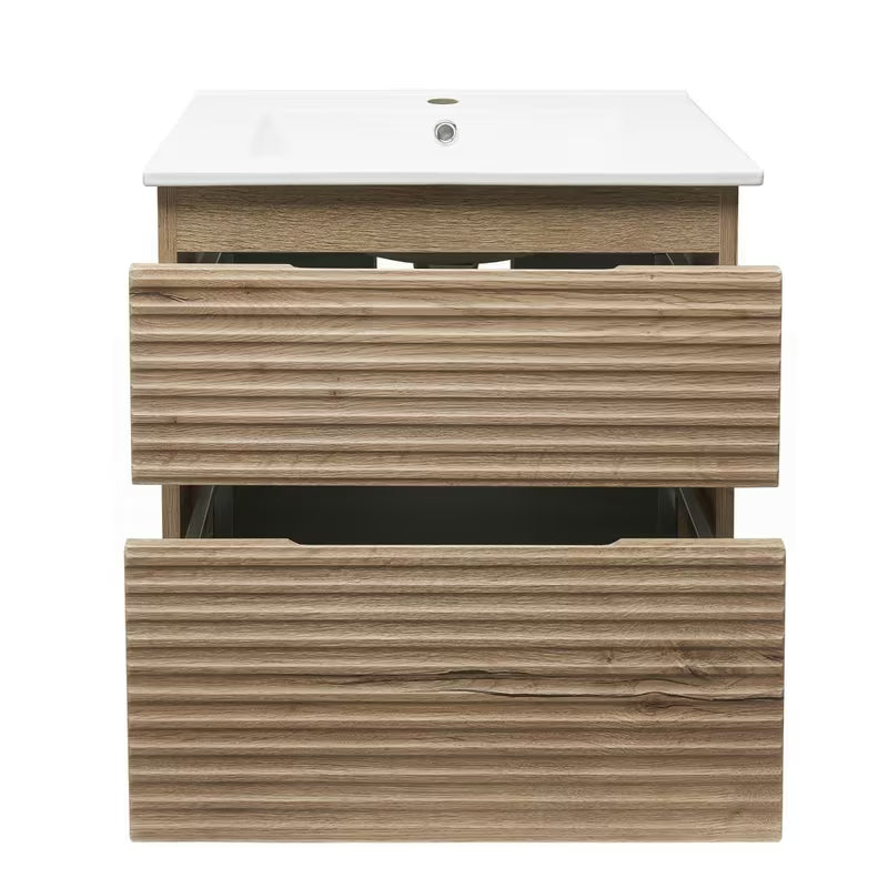 Viseća kupaonski ormarić s keramičkim umivaonikom Naturel Savona u dekoru hrasta halifax mat