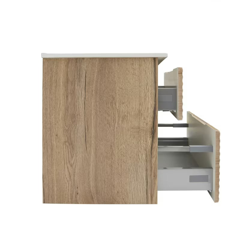 Viseća kupaonski ormarić s keramičkim umivaonikom Naturel Savona u dekoru hrasta halifax mat