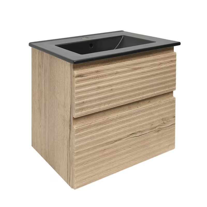 Viseća kupaonski ormarić Naturel Savona s keramičkim umivaonikom u dekoru hrasta halifax mat