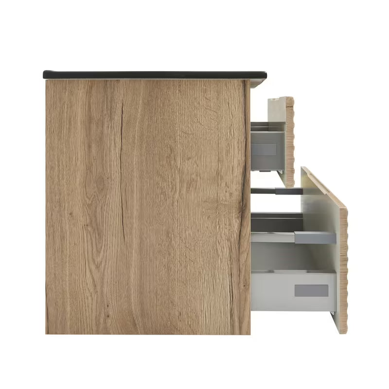 Viseća kupaonski ormarić Naturel Savona s keramičkim umivaonikom u dekoru hrasta halifax mat