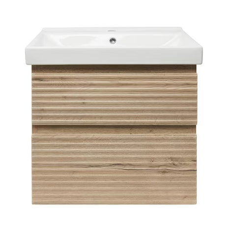 Viseća kupaonski ormarić Naturel Savona s keramičkim umivaonikom u dekoru hrasta halifax mat