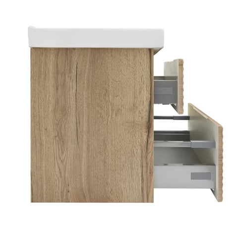 Viseća kupaonski ormarić Naturel Savona s keramičkim umivaonikom u dekoru hrasta halifax mat