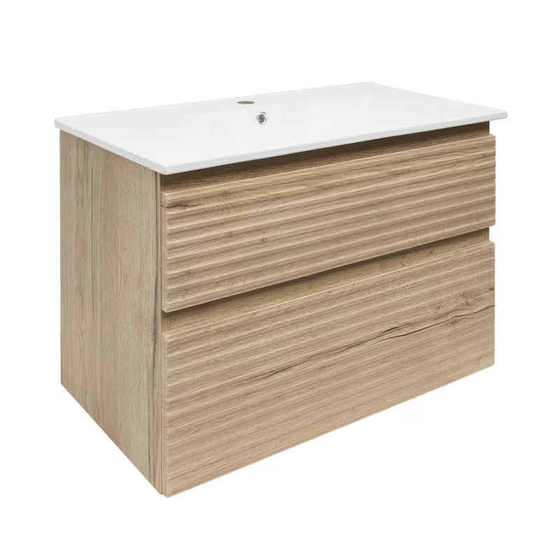 Viseća kupaonski ormarić Naturel Savona s keramičkim umivaonikom u dekoru hrasta halifax