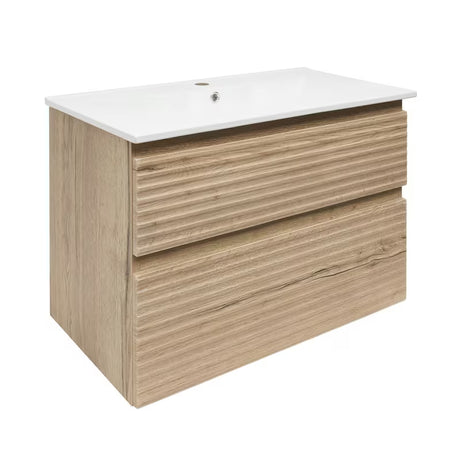 Viseća kupaonski ormarić Naturel Savona s keramičkim umivaonikom u dekoru hrasta halifax