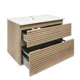 Viseća kupaonski ormarić Naturel Savona s keramičkim umivaonikom u dekoru hrasta halifax