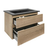 Viseća kupaonski ormarić Naturel Savona s keramičkim umivaonikom u dekoru hrasta halifax i dvije ladice.