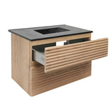 Viseća kupaonski ormarić Naturel Savona s keramičkim umivaonikom u dekoru hrasta halifax i dvije ladice.