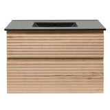 Viseća kupaonski ormarić Naturel Savona s keramičkim umivaonikom u dekoru hrasta halifax i dvije ladice.