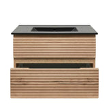 Viseća kupaonski ormarić Naturel Savona s keramičkim umivaonikom u dekoru hrasta halifax i dvije ladice.