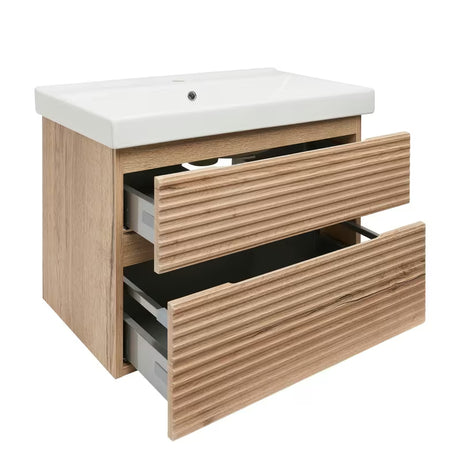 Viseća kupaonski ormarić Naturel Savona s keramičkim umivaonikom u dekoru hrasta halifax mat