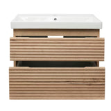 Viseća kupaonski ormarić Naturel Savona s keramičkim umivaonikom u dekoru hrasta halifax mat