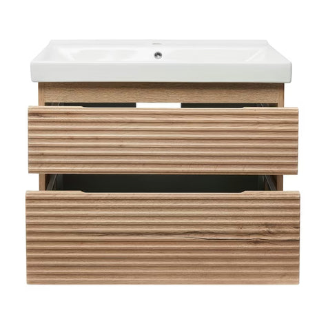 Viseća kupaonski ormarić Naturel Savona s keramičkim umivaonikom u dekoru hrasta halifax mat