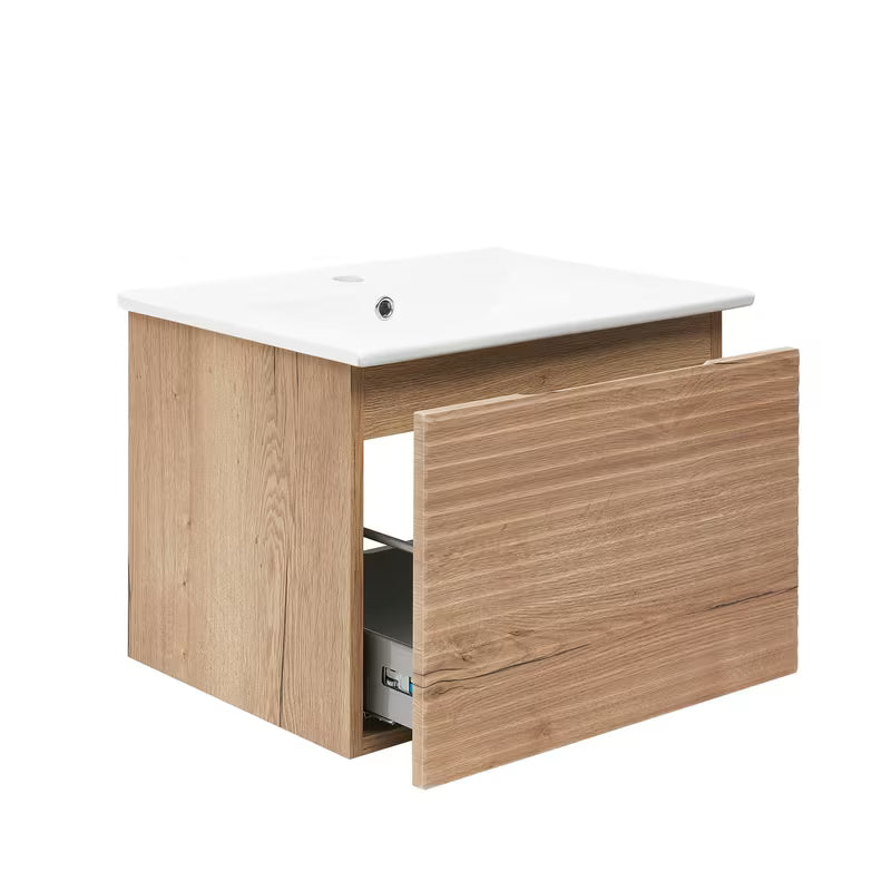 Viseća kupaonski ormarić s keramičkim umivaonikom Naturel Savona u dekoru hrast halifax mat