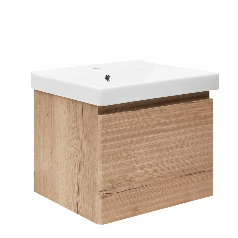 Viseća kupaonski ormarić s keramičkim umivaonikom Naturel Savona u dekoru hrast halifax mat