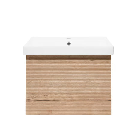 Viseća kupaonski ormarić s keramičkim umivaonikom Naturel Savona u dekoru hrast halifax mat