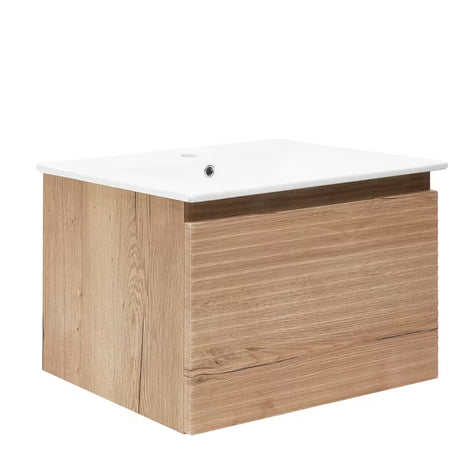 Viseća kupaonski ormarić s keramičkim umivaonikom Naturel Savona u dekoru hrast halifax mat