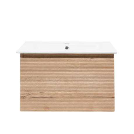 Viseća kupaonski ormarić s keramičkim umivaonikom Naturel Savona u dekoru hrast halifax mat