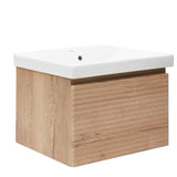 Viseća kupaonski ormarić Naturel Savona s keramičkim umivaonikom u dekoru hrast halifax mat