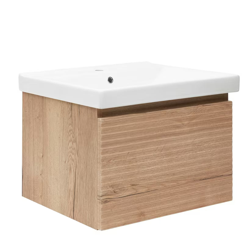 Viseća kupaonski ormarić Naturel Savona s keramičkim umivaonikom u dekoru hrast halifax mat