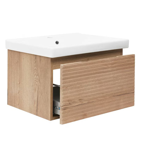 Viseća kupaonski ormarić Naturel Savona s keramičkim umivaonikom u dekoru hrast halifax mat