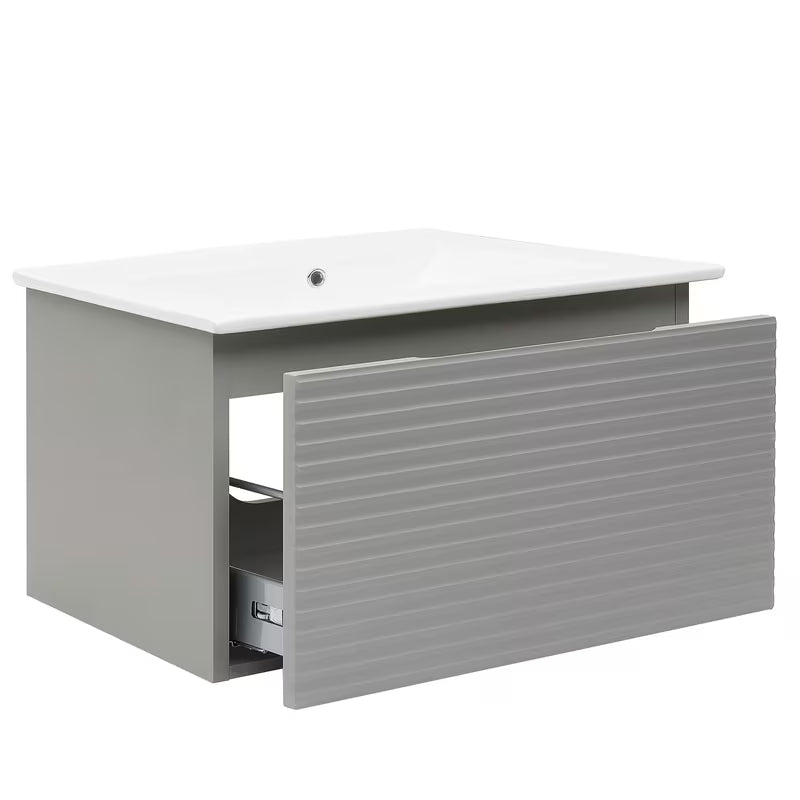 Viseća kupaonski ormarić Naturel Savona s keramičkim umivaonikom u mat sivoj boji