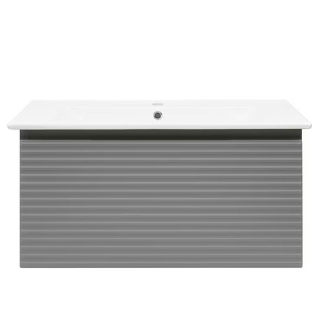 Viseća kupaonski ormarić Naturel Savona s keramičkim umivaonikom u mat sivoj boji