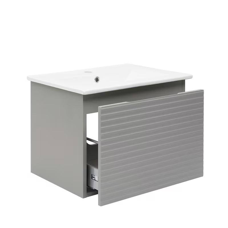 Viseća kupaonski ormarić Naturel Savona s keramičkim umivaonikom u mat sivoj boji