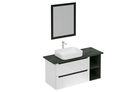 Kupaonski set Naturel Stilla u bijelom sjaju s elementima u boji crnog betona