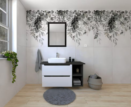 Kupaonski set Naturel Stilla u bijelom sjaju s elementima u boji crnog betona