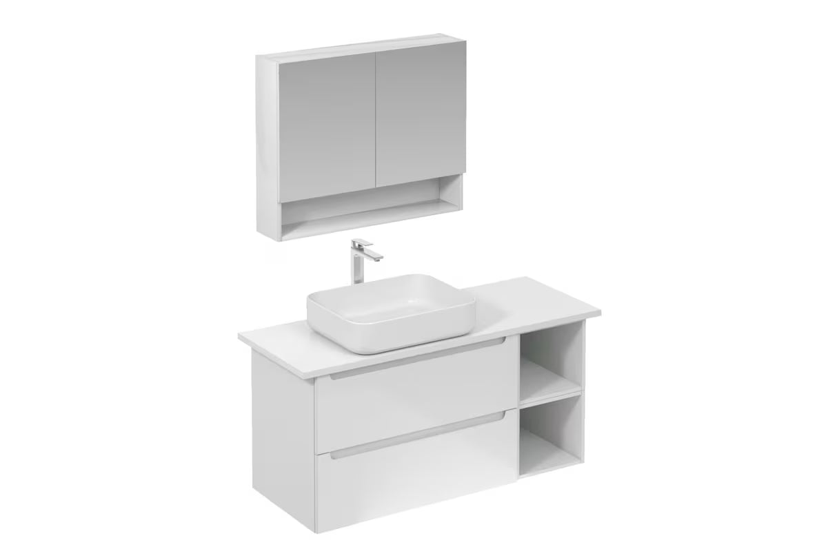 Kupaonski set Naturel Stilla u bijelom sjaju s umivaonikom na ploču i prostorom za pohranu