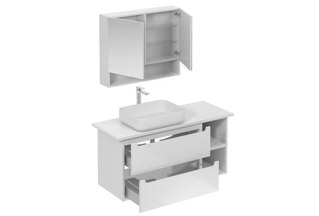 Kupaonski set Naturel Stilla u bijelom sjaju s umivaonikom na ploču i prostorom za pohranu