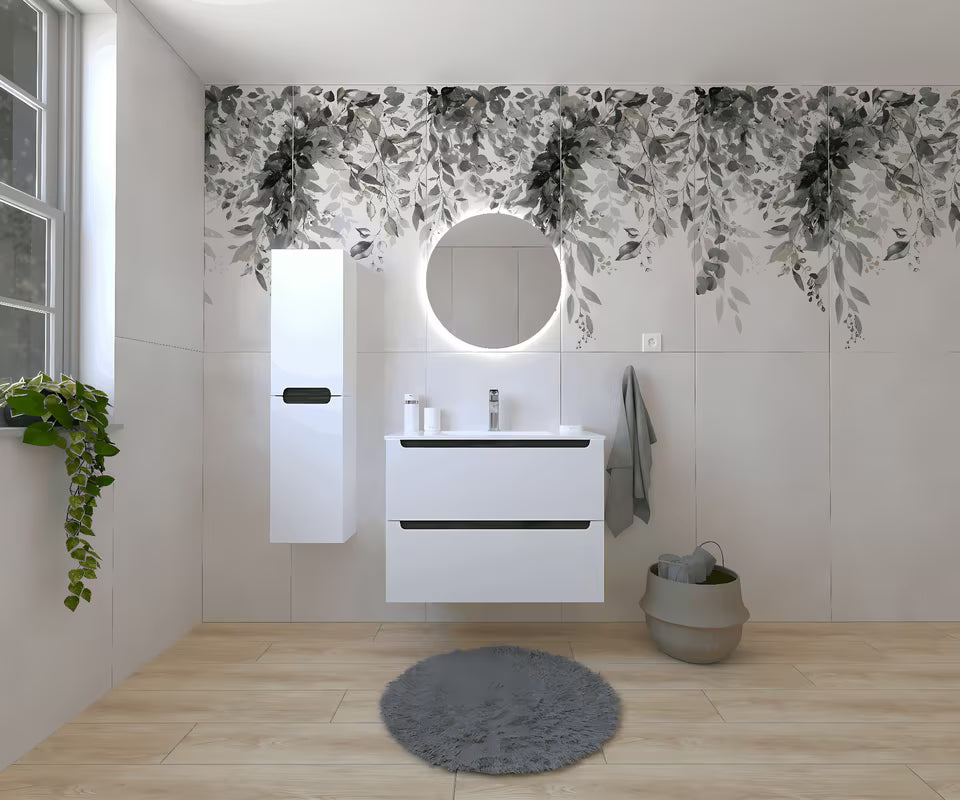 Kupaonski set Naturel Stilla u bijelom sjaju s umivaonikom i ogledalom s LED osvjetljenjem